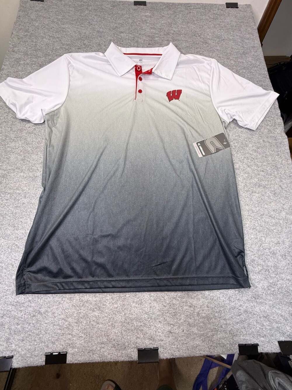 Colosseum Mens Wisconsin Badgers Ombre Dip Dye Polo Shirt White Gray XL
